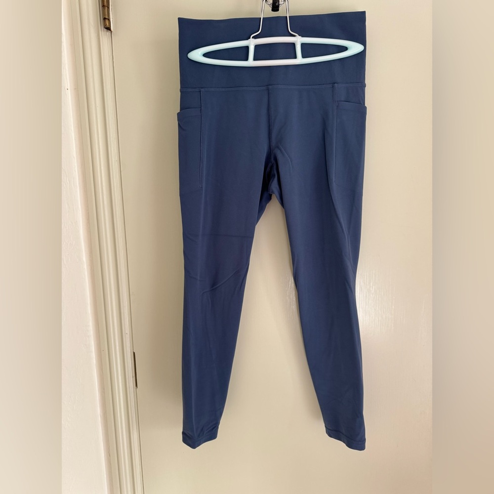 Athleta Blue Performance Leggings High-Waisted 7/8 length